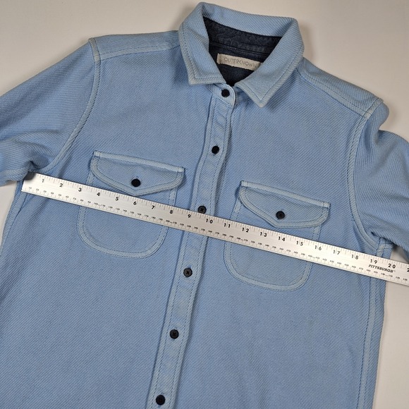 Outerknown Blanket Shirt Womens M/L  Blue Organic Cotton Flannel Heavy Logo - Picture 5 of 6